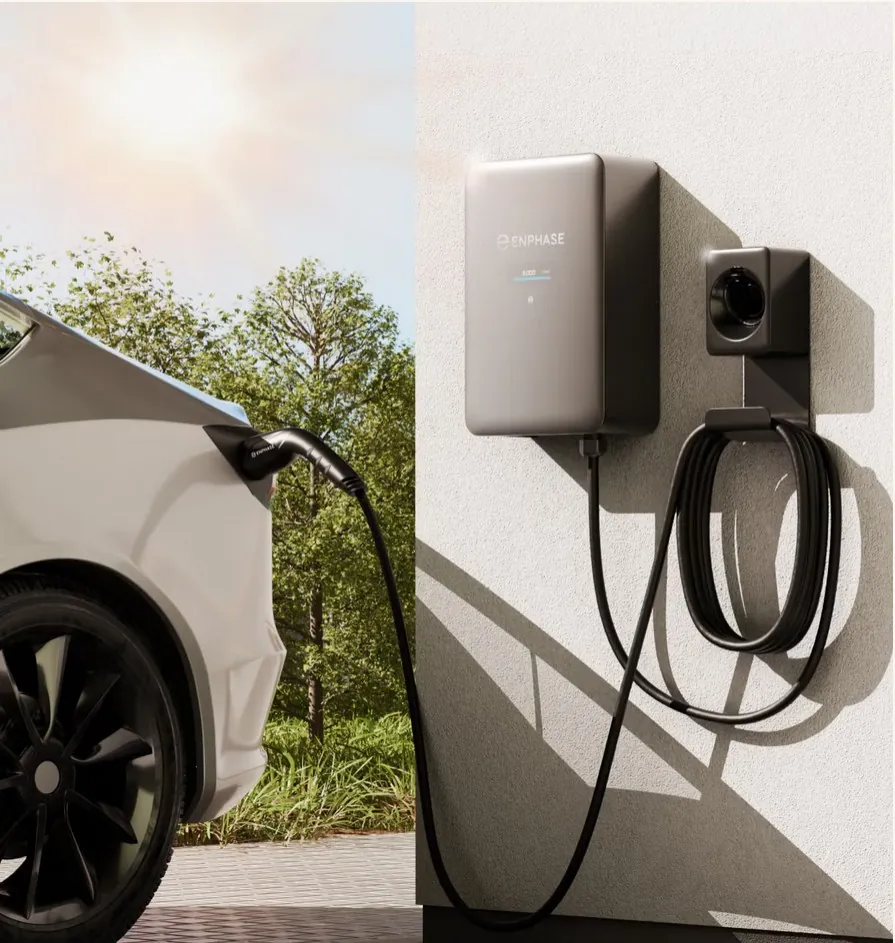 Enphase home EV charger installed by AEC Solar, charging a car